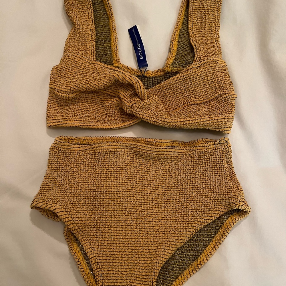 bond-eye Mustard Yellow Textured High-Waist Bikini Set